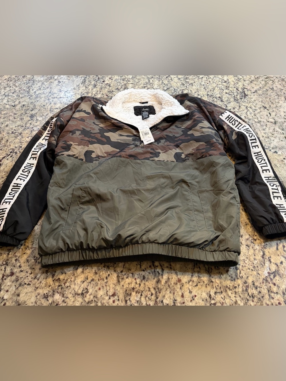 Justify Olive & Camo Sherpa-Lined Pullover Jacket